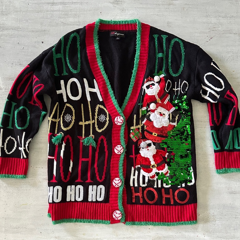 Sparkly Tacky Christmas sweater cardigan large Sweater party